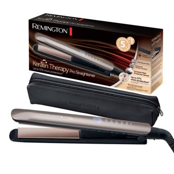 comprar Remington Plancha Pelo pantalla digital, 160-230 C, sensor proteccion contra el calor para reducir el dano capilar Keratin Therapy revestimiento ceramica con queratina y aceite de almendra S8593