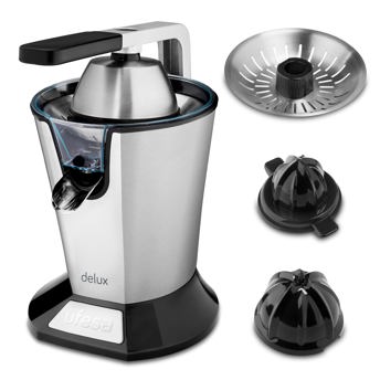comprar Ufesa EX4950 Exprimidor Electrico de Brazo, 600W, Vertido Continuo, Sistema Antigoteo, Doble Cono, Filtro de Acero Inoxidable, Brazo para la Extraccion del Zumo, Desmontable, Sin BPA, Negro Inox