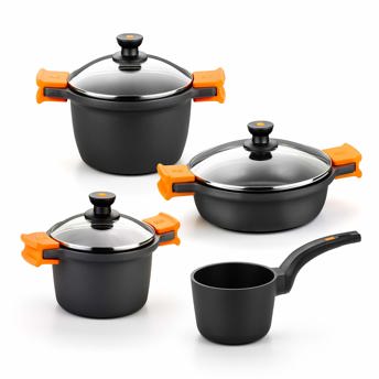 comprar BRA Efficient Bateria 7 Piezas Aluminio Fundido Antiadherente, apta todo tipo de Cocinas e Induccion.