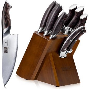 comprar HOSHANHO Juego de Cuchillos de Cocina de 8 Piezas, Juegos de Cuchillos con Bloque de Japoneses Super Steel, Juego de Cuchillos de Chef Profesional Ultra Afilado con Tijeras