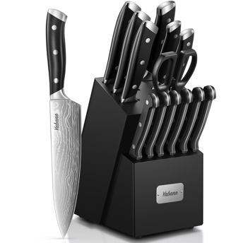 comprar Yabano Set de Cuchillos de Cocina con Bloque, 14 Piezas Cuchillos de Cocina Acero Inoxidable, Set con Bloque y Afilador Integrado, Mangos Ergonomicos ABS